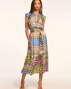 Outlet Angelika Silk Flutter Sleeve Midi Dress Dresses