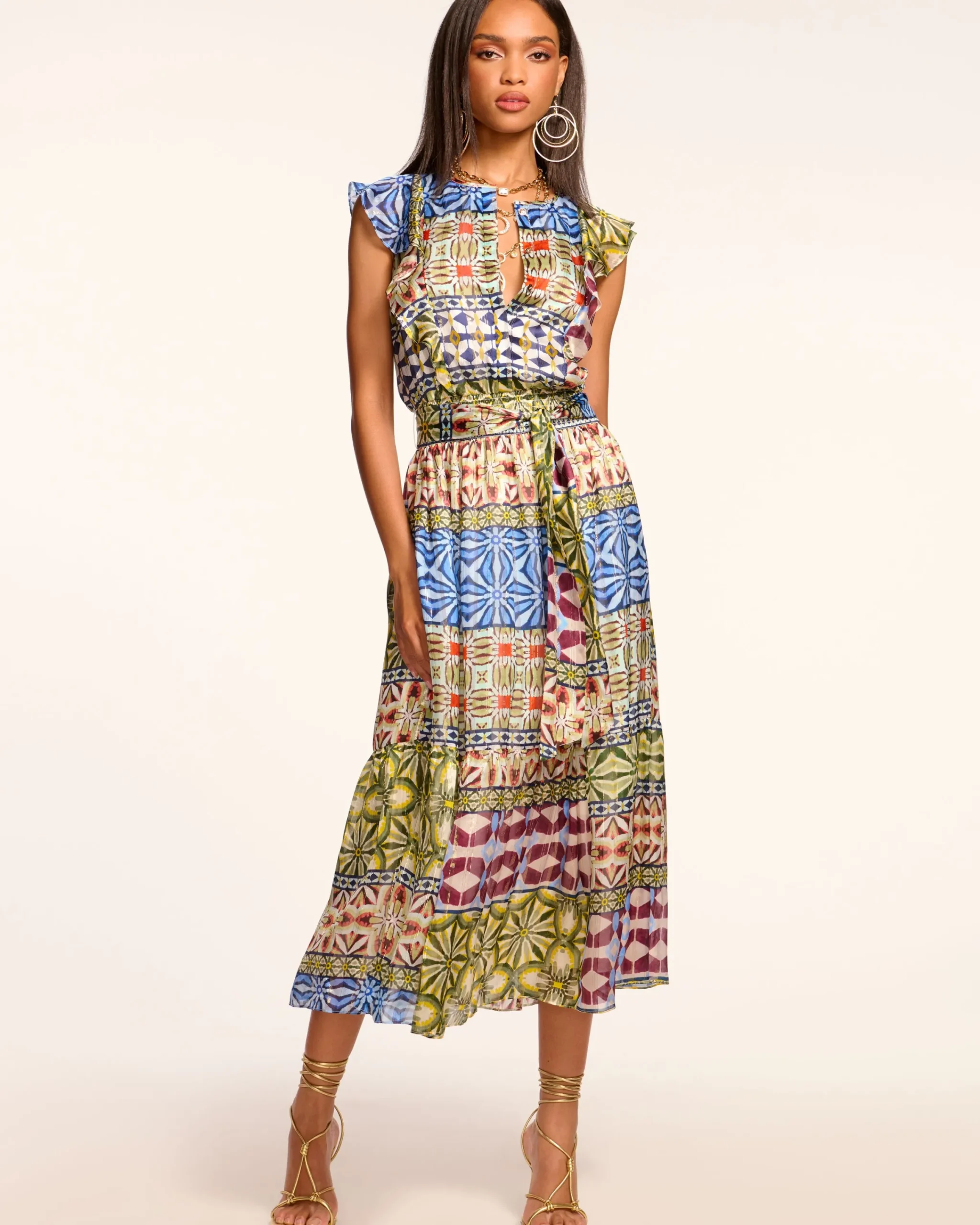 Outlet Angelika Silk Flutter Sleeve Midi Dress Dresses