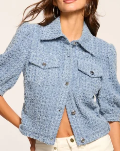 Hot Ardith Textured Denim Short Sleeve Jacket Denim | Jackets