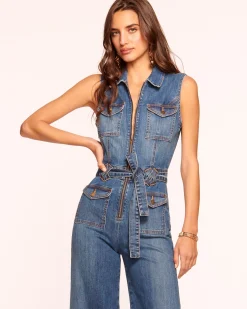 Fashion Bell Cropped Denim Jumpsuit Dresses | Denim