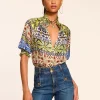Discount Chela Silk V-Neck Puff Sleeve Blouse Tops