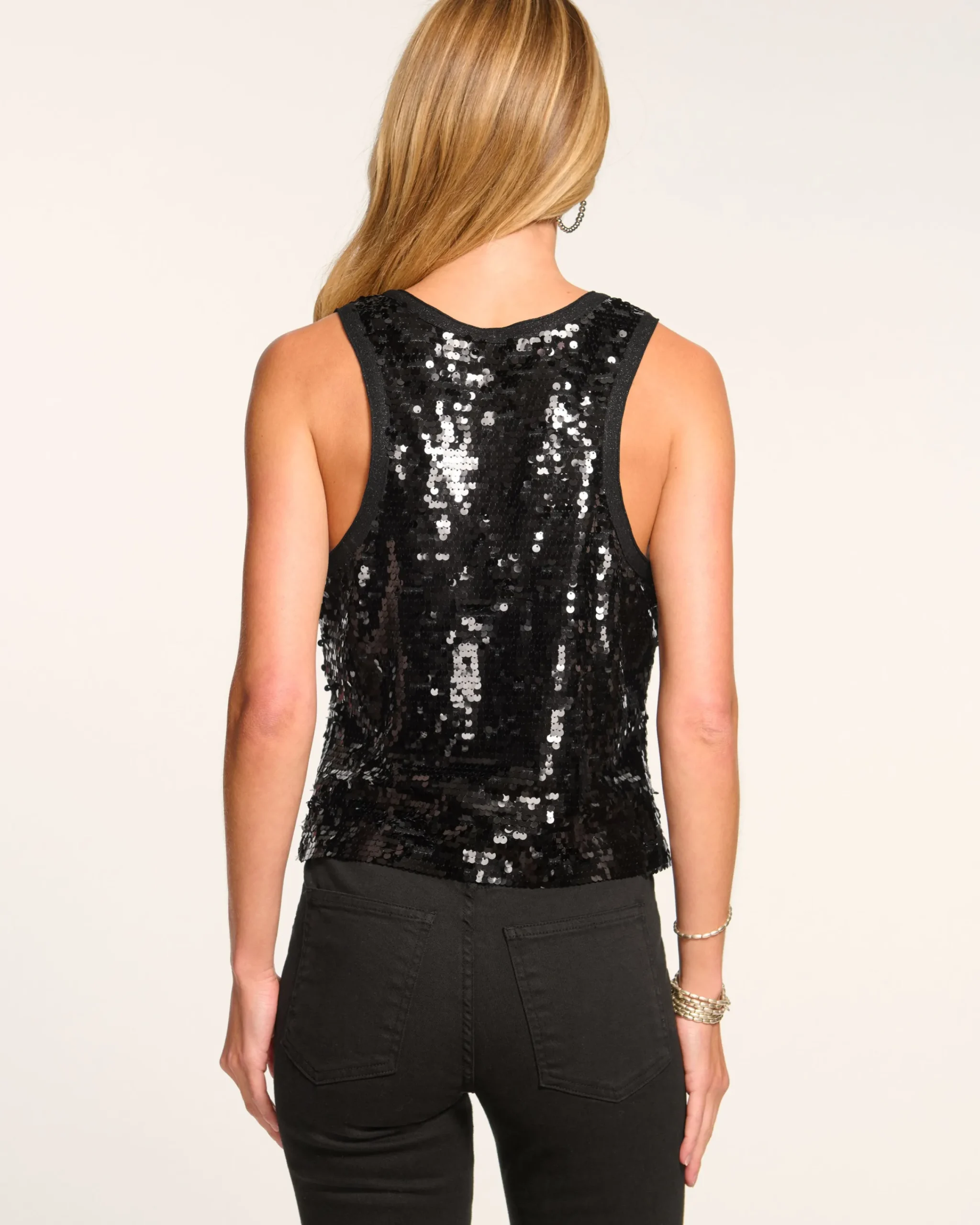 Fashion Chelsey Sequin Scoop Neck Tank Top Tops