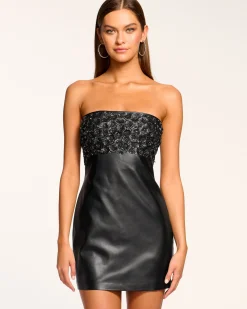Sale Clementine Embellished Faux Leather Mini Dress Dresses