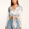 Outlet Farrah Silk Tie-Front Blouse Tops