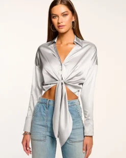 Outlet Farrah Silk Tie-Front Blouse Tops