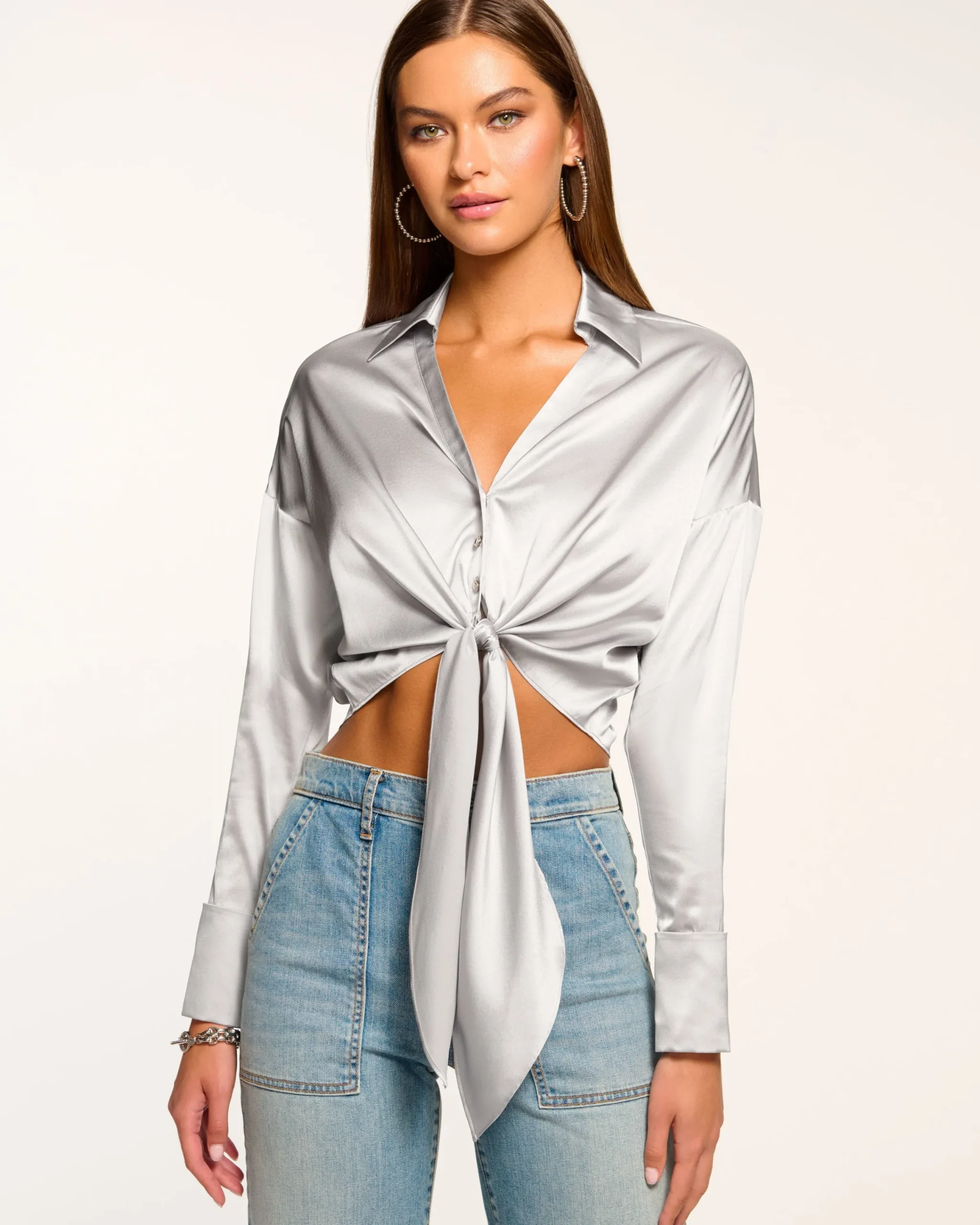 Outlet Farrah Silk Tie-Front Blouse Tops