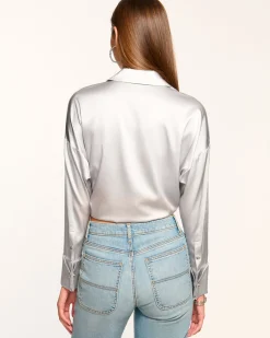 Outlet Farrah Silk Tie-Front Blouse Tops