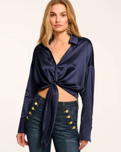 Outlet Farrah Silk Tie-Front Blouse Tops