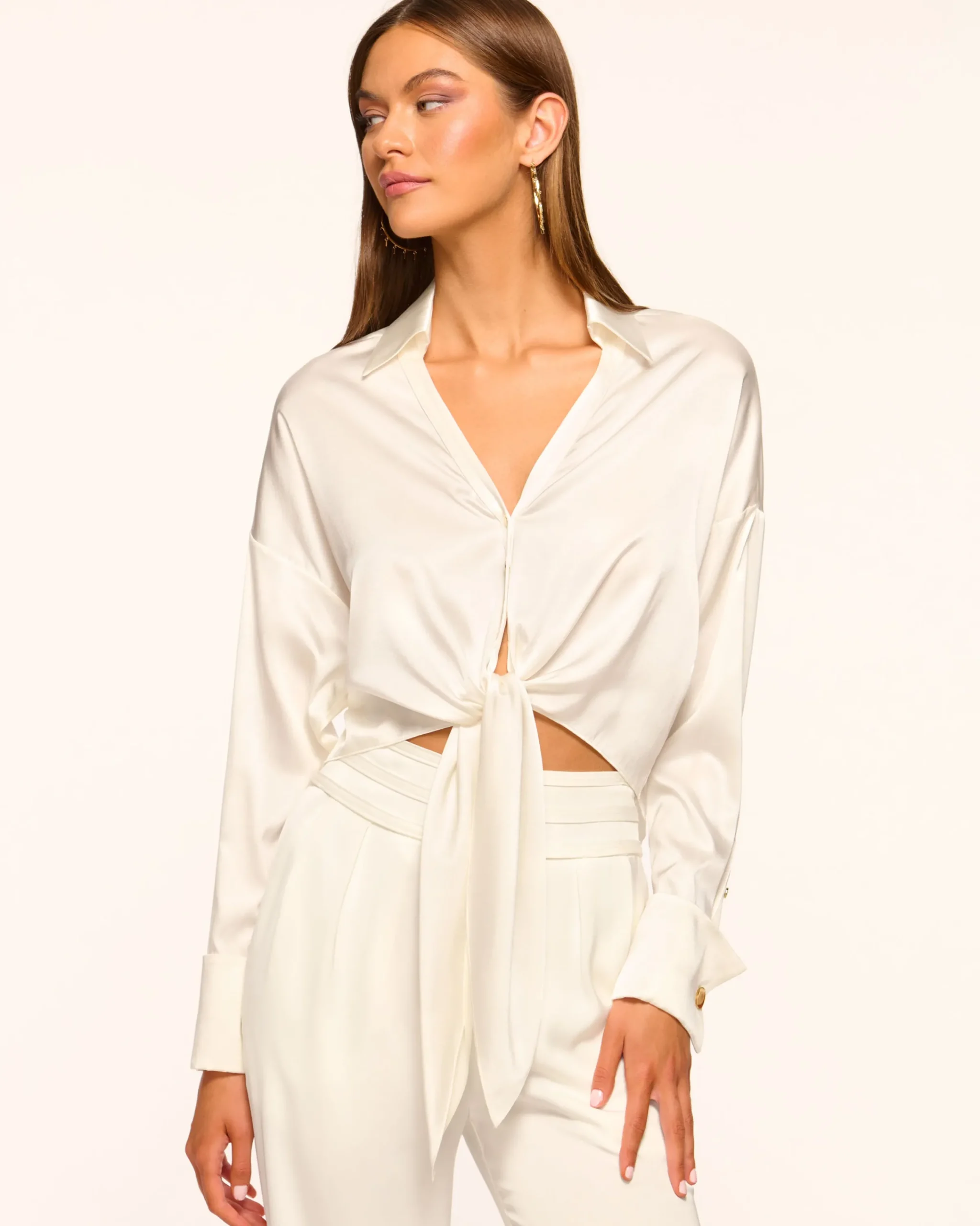 Outlet Farrah Silk Tie-Front Blouse Tops