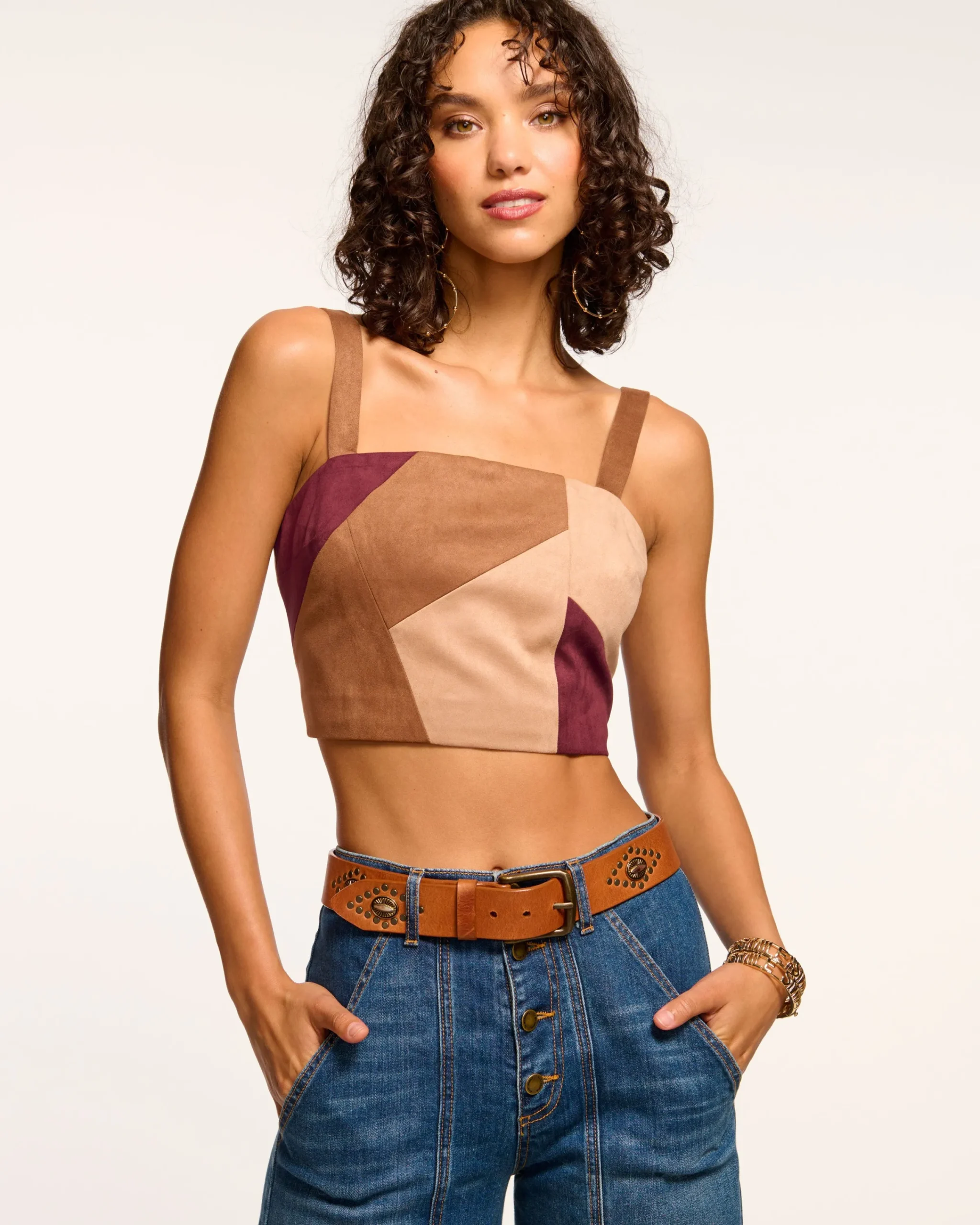 Hot Finnley Patchwork Faux Suede Crop Top Tops