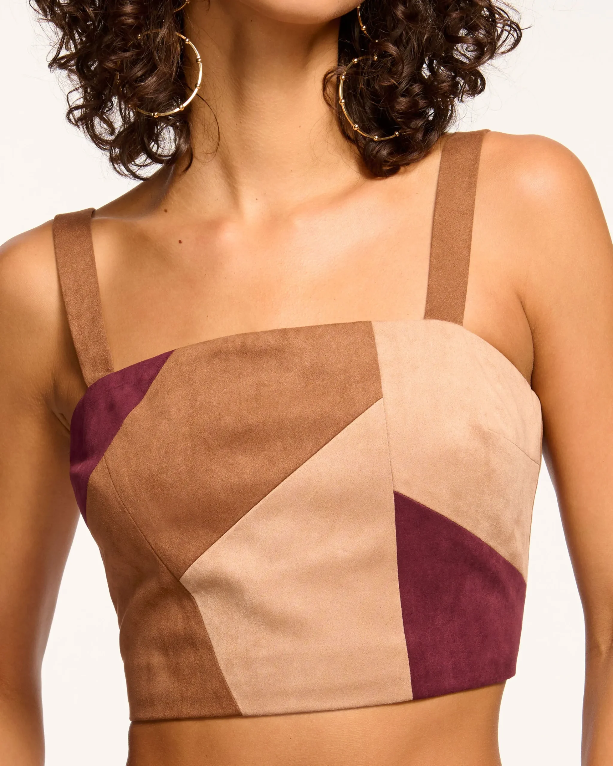 Hot Finnley Patchwork Faux Suede Crop Top Tops