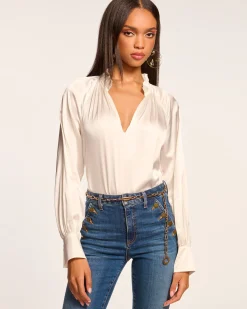 Clearance Gayle Silk Long Sleeve Blouse Tops