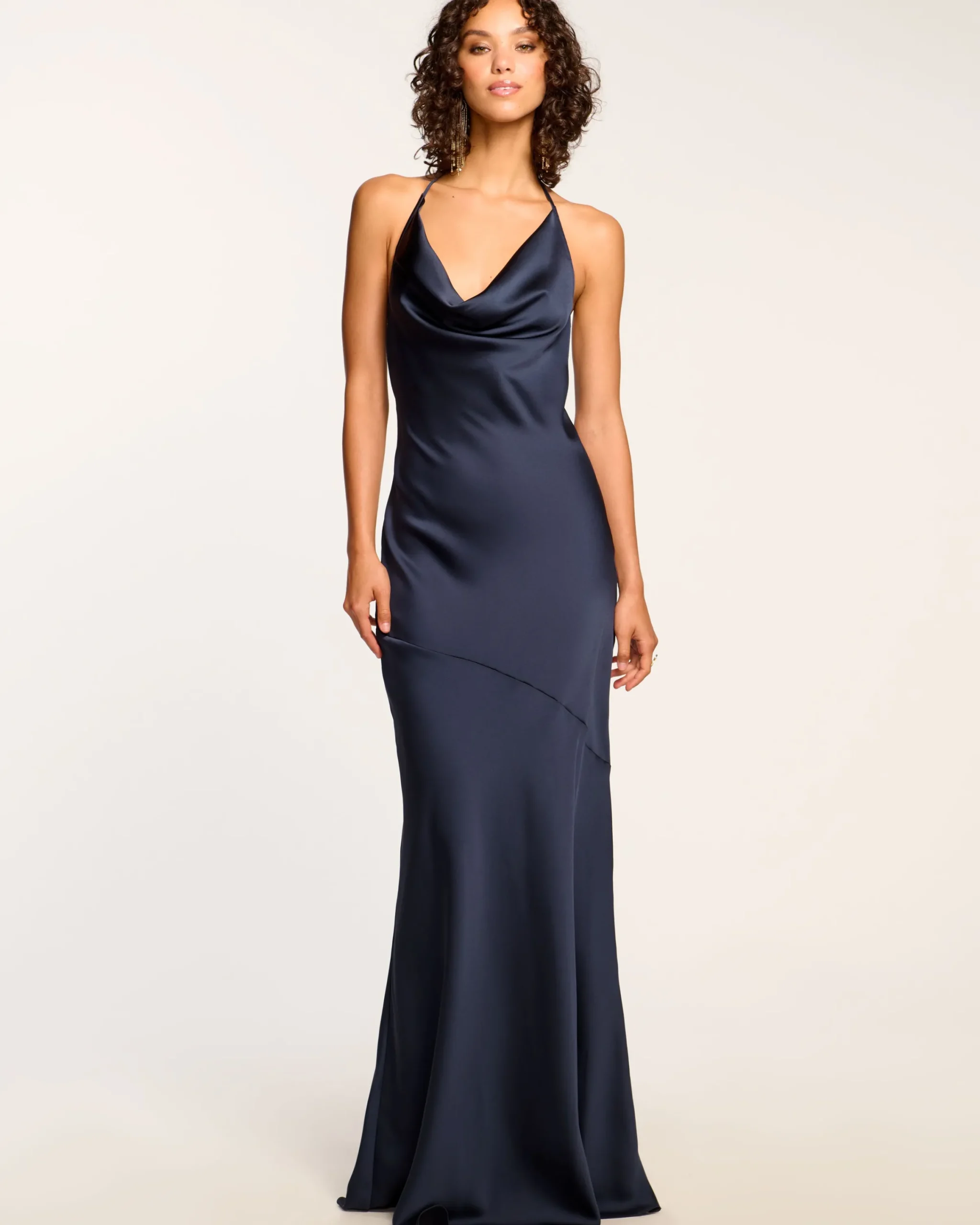 Online Haleigh Cowl Neck Halter Gown Dresses