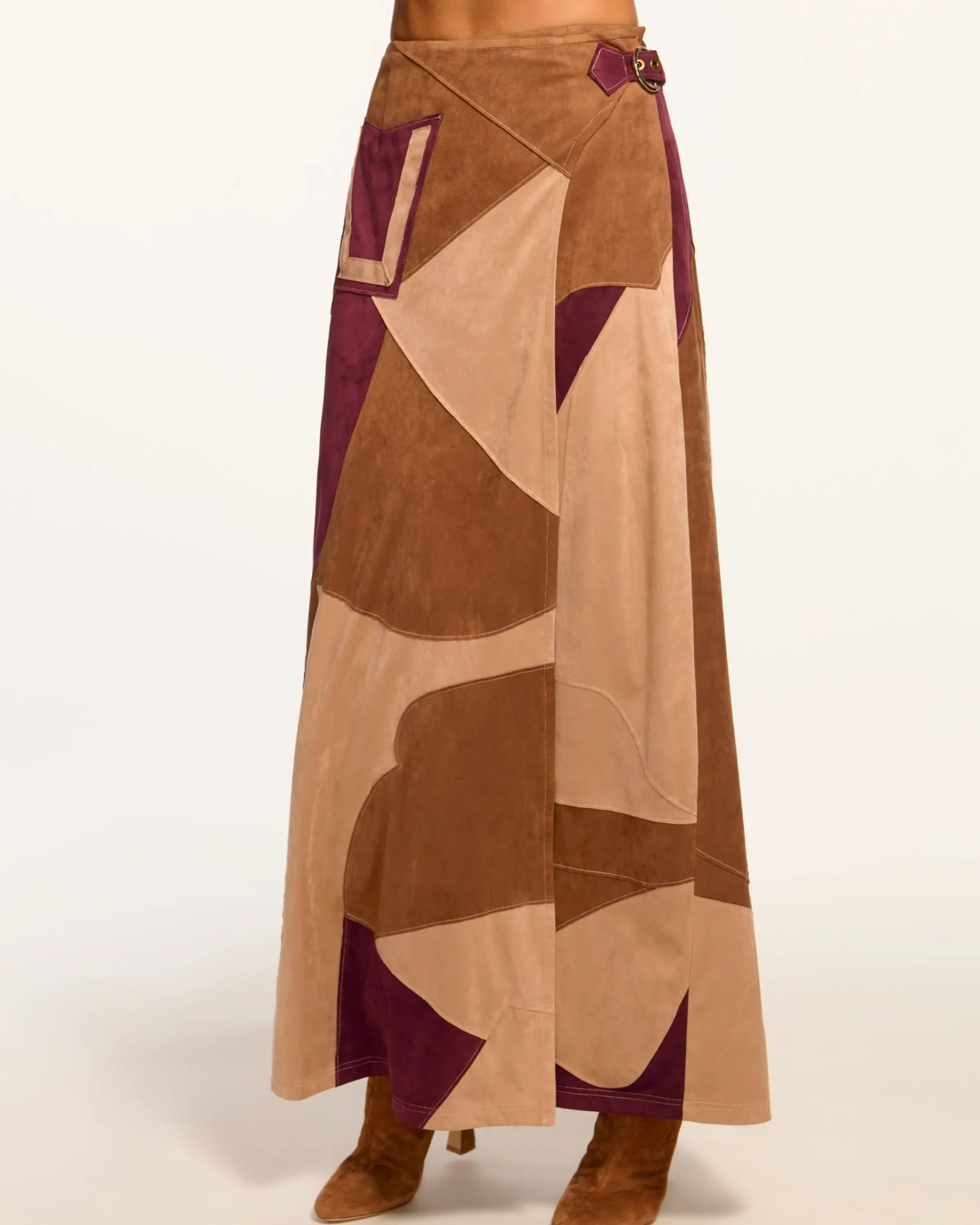 Online Jeannie Patchwork Faux Suede Skirt Bottoms