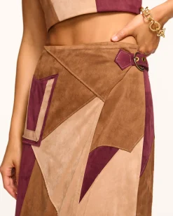 Online Jeannie Patchwork Faux Suede Skirt Bottoms
