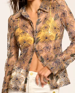 New Leda Sheer Embellished Long Sleeve Top Tops