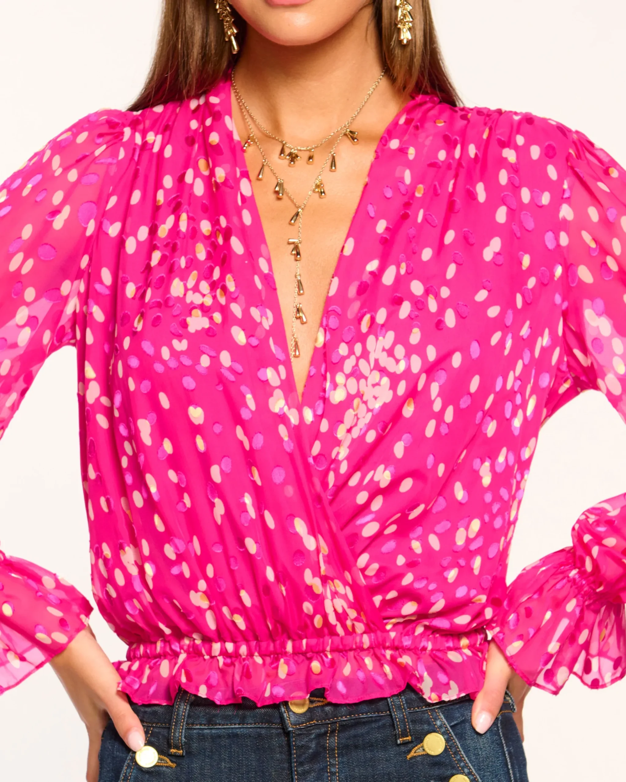 Clearance Levi V-Neck Ruffle Blouse Tops