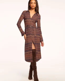 New Lydia Long Sleeve Belted Midi Dress Dresses