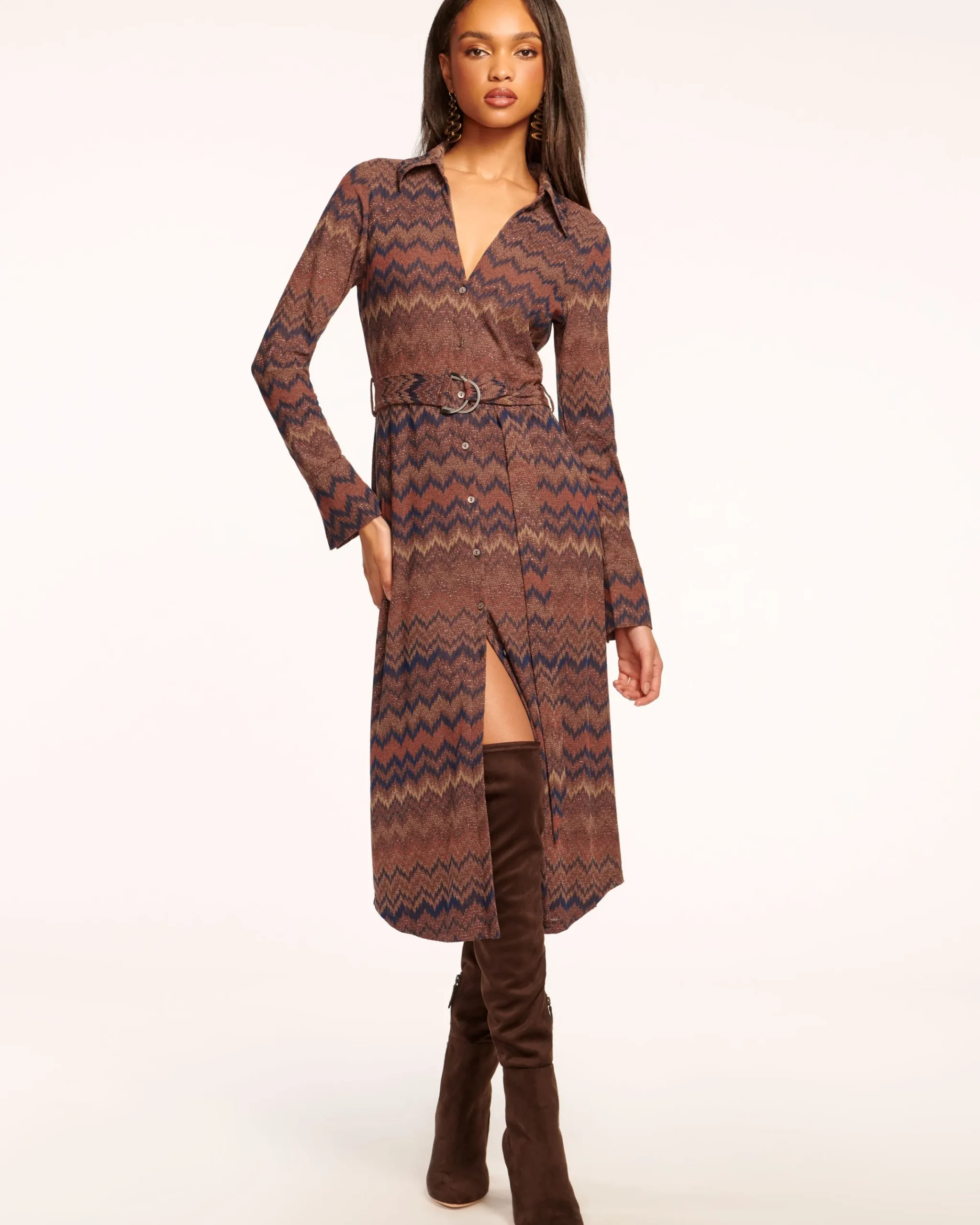 New Lydia Long Sleeve Belted Midi Dress Dresses