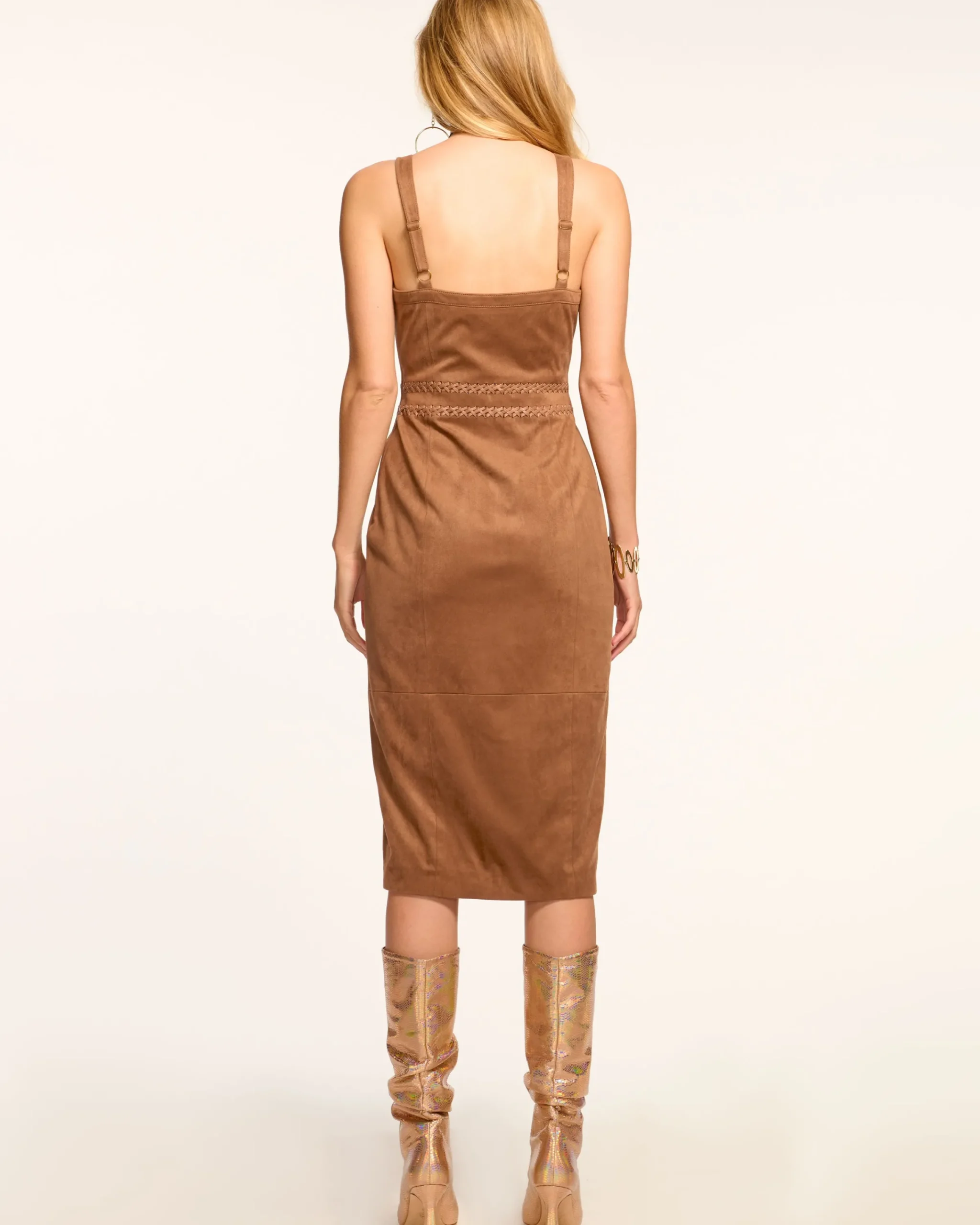 Outlet Margery Faux Suede V-Neck Midi Dress Dresses