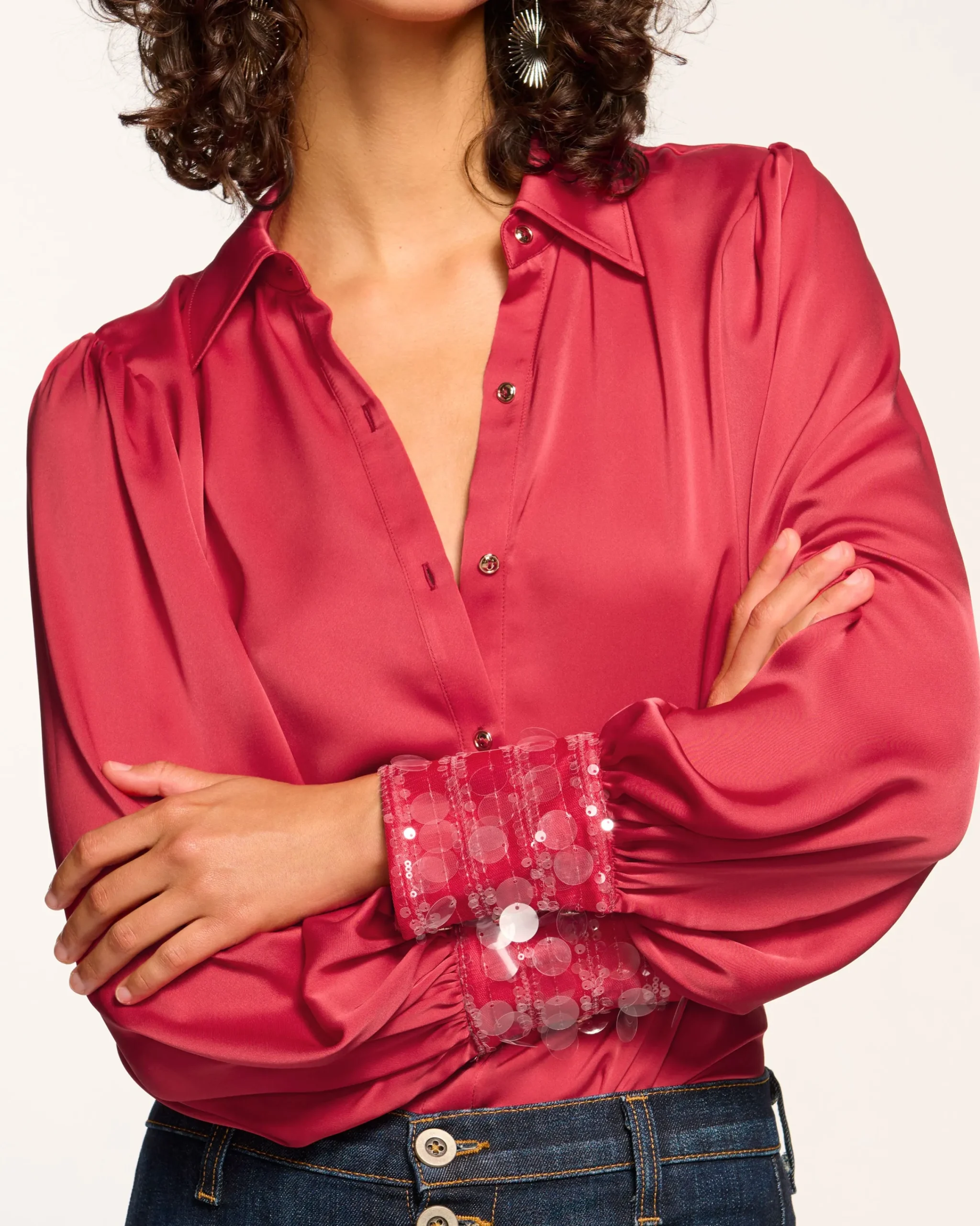 Clearance Milca Embellished Button Down Top Tops