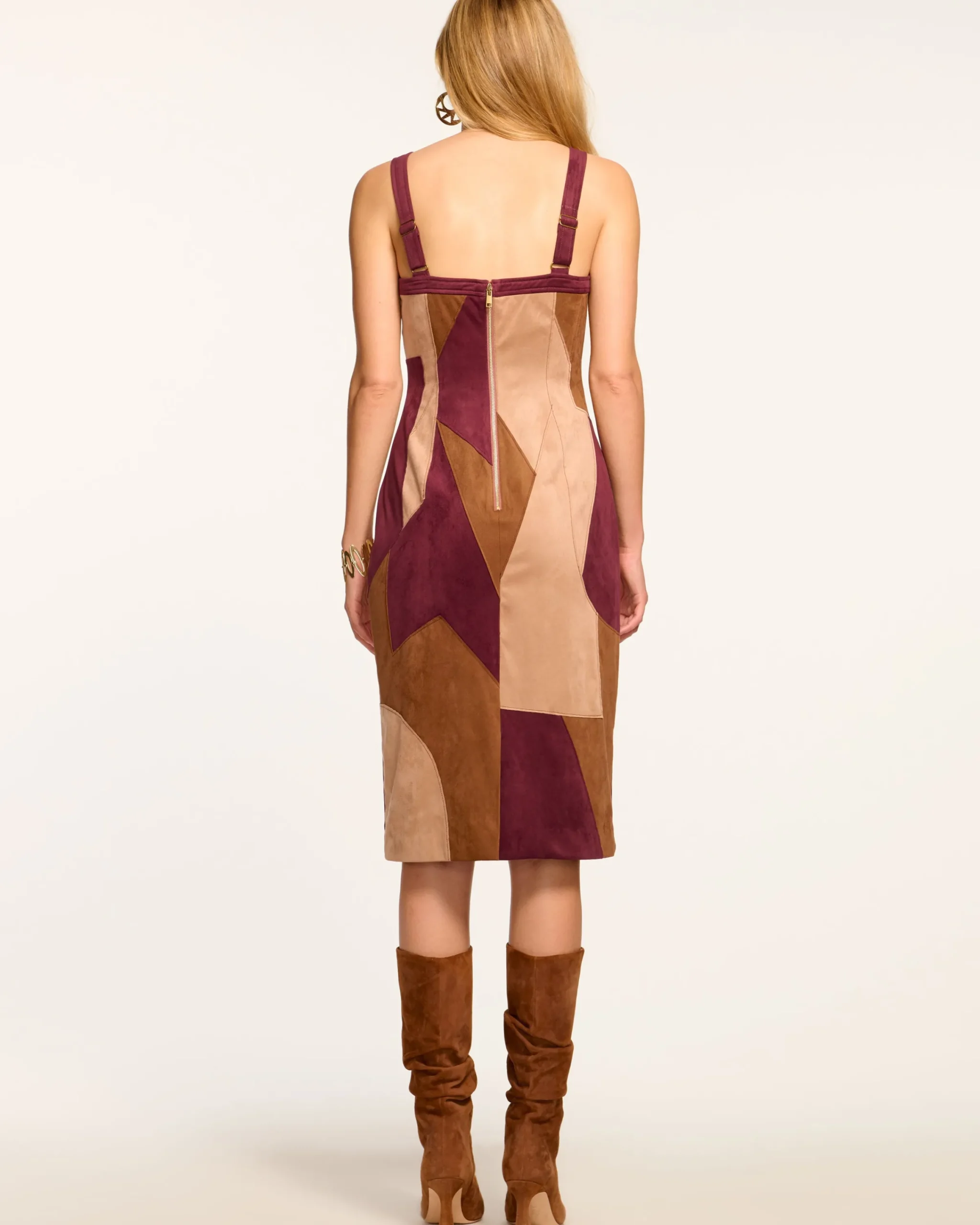 Fashion Odette Patchwork Faux Suede Dress Dresses