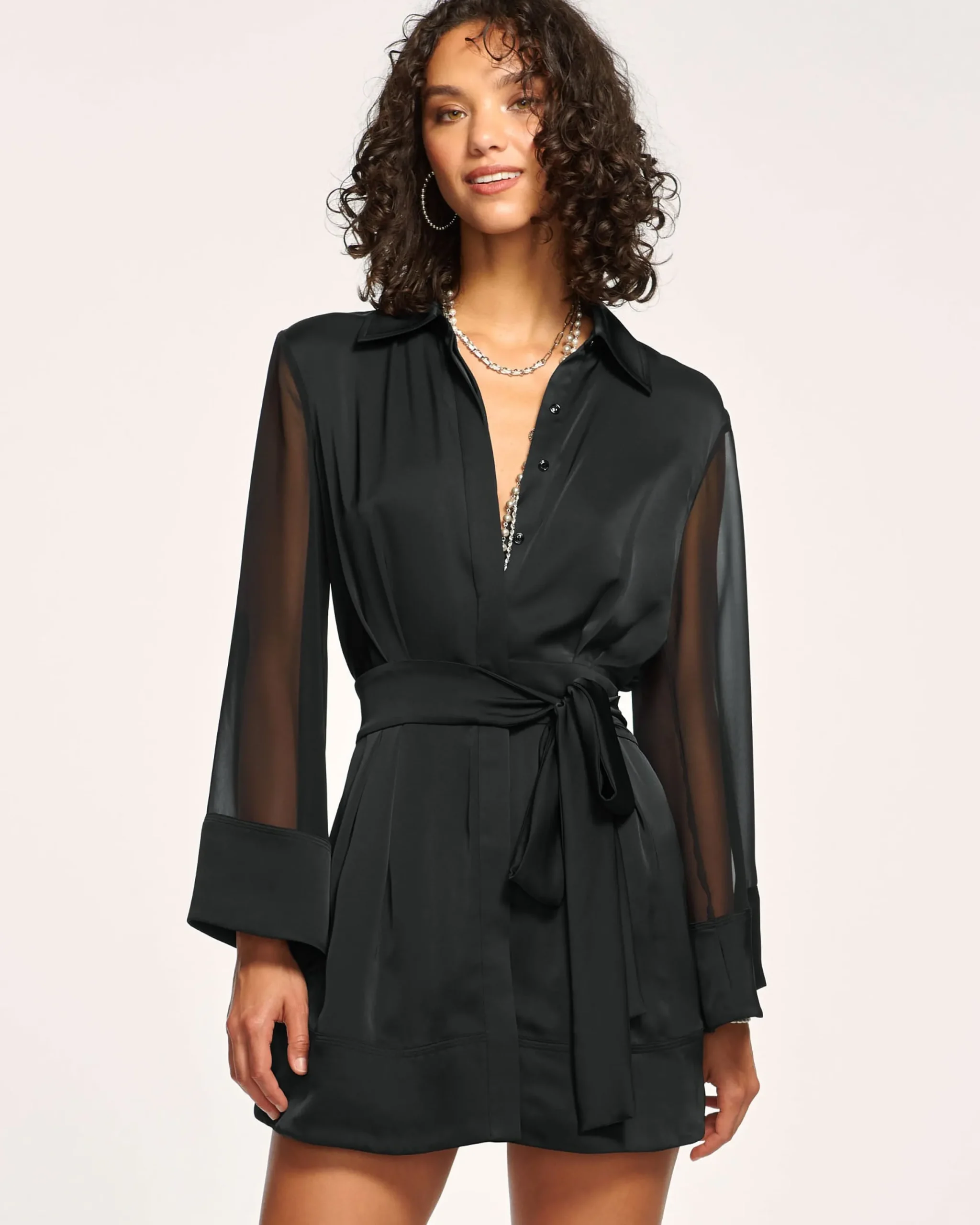 Discount Phoebe Sheer Long Sleeve Shirt Dress Dresses