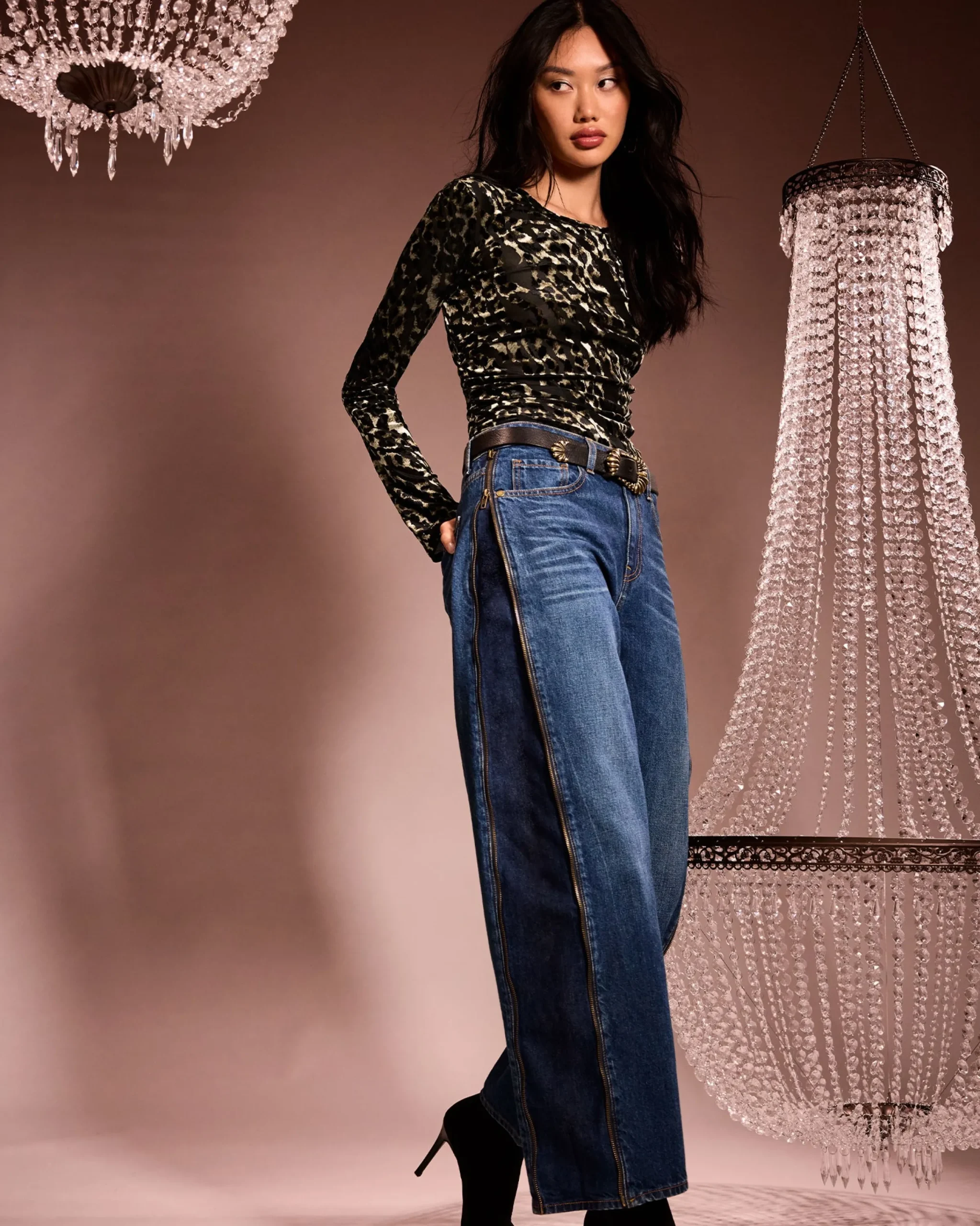 Fashion Stefania Ruched Knit Long Sleeve Top Tops