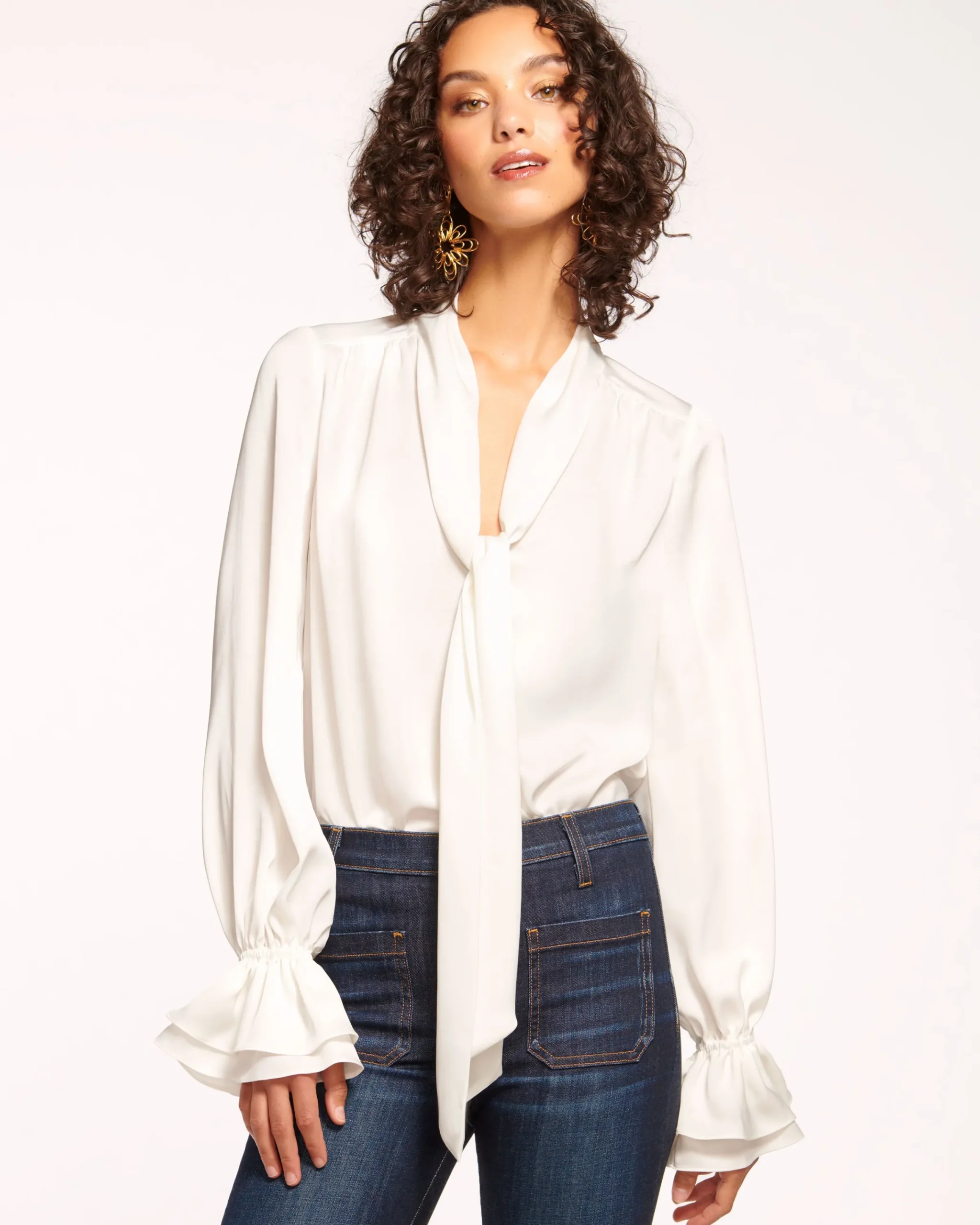 Discount Tammy Tie-Front V-Neck Blouse Tops