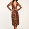 Sale Tatia Plunging Long Sleeve Midi Dress Dresses