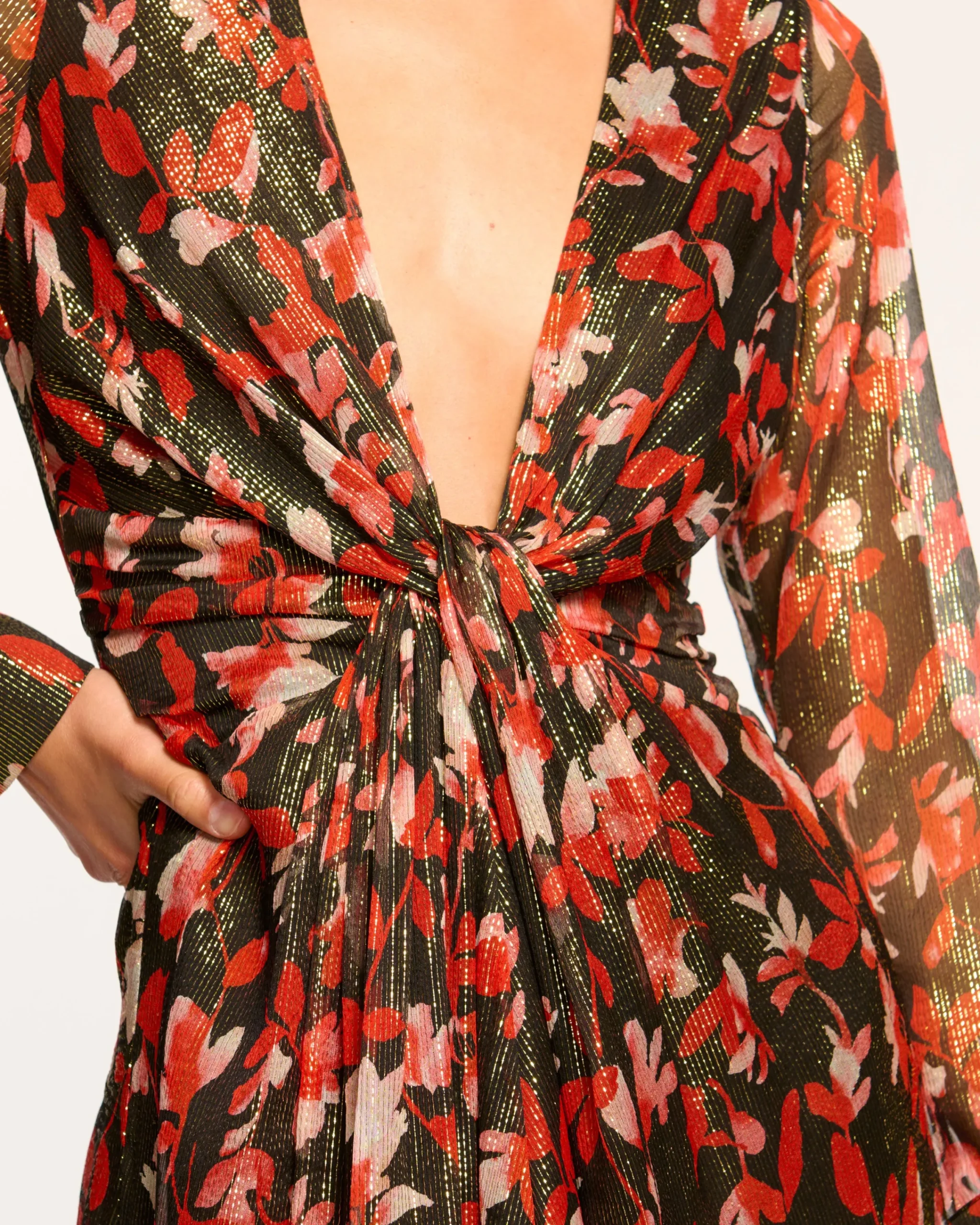 Sale Tatia Plunging Long Sleeve Midi Dress Dresses