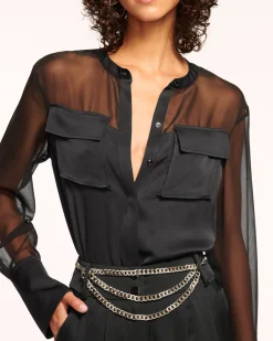 Best Tiah Sheer Button Down Top Tops