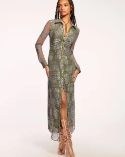 Fashion Wyatt Button Down Mesh Maxi Dress Dresses