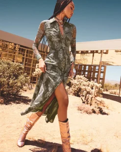 Fashion Wyatt Button Down Mesh Maxi Dress Dresses