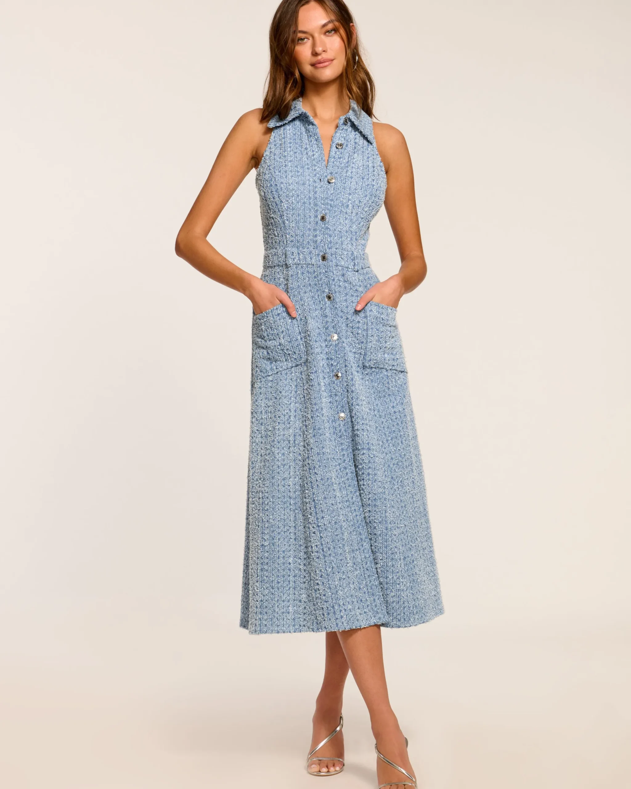 Sale Yesenia Textured Denim Midi Dress Dresses | Denim